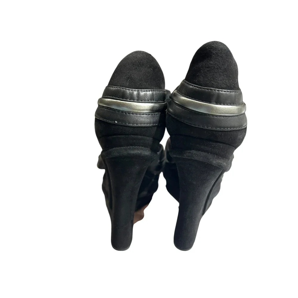 Camilla Skovgaard Black Leather Suede Architectural Wedge Sandals Size‎ 41 club